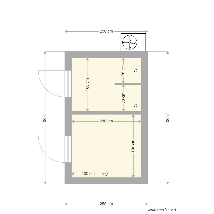 Abri piscine. Plan de 2 pièces et 7 m2