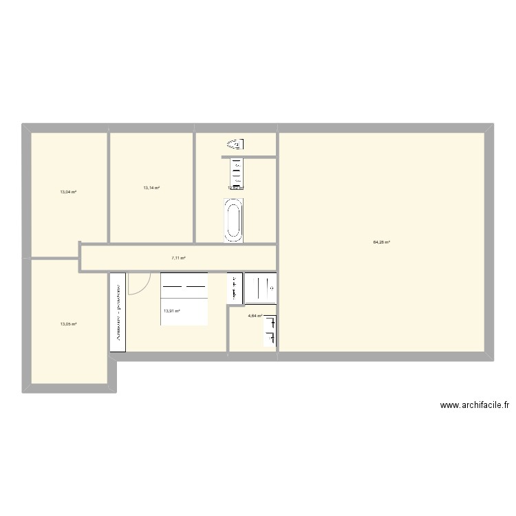 P-P. Plan de 1 pièce et 142 m2