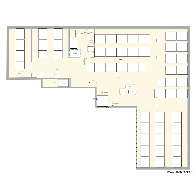 Entrepôt agrandi test . Plan de 2 pièces et 271 m2