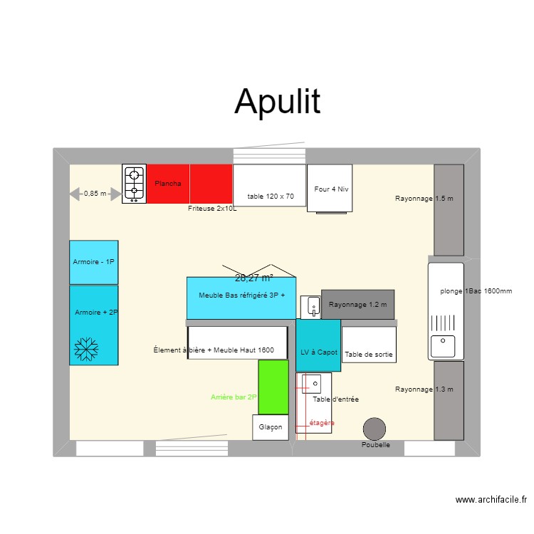 apulit. Plan de 1 pièce et 28 m2