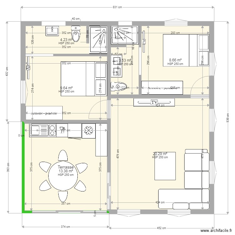 Bungalow 2 Chambres Plan Dessiné Par