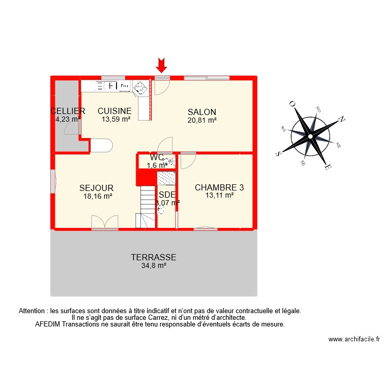 BI 9465 RDC . Plan de 12 pièces et 115 m2