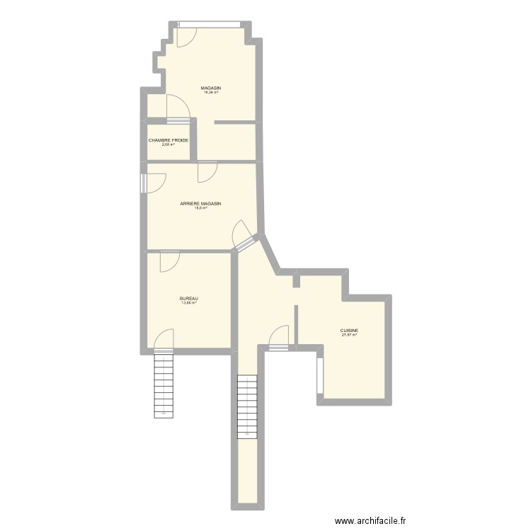 Magasin. Plan de 5 pièces et 78 m2