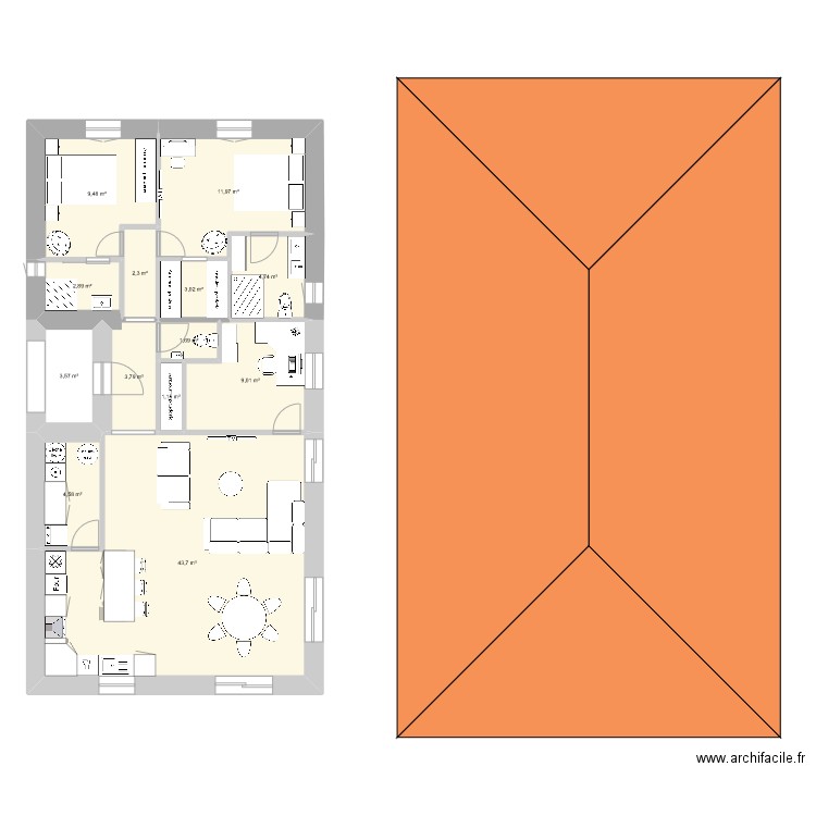 lot 105. Plan de 13 pièces et 102 m2