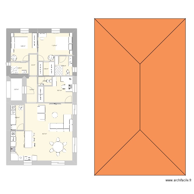 lot 105. Plan de 13 pièces et 113 m2