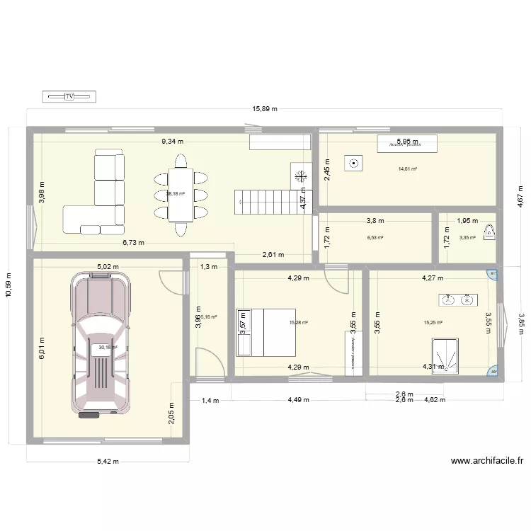 Maison Pau. Plan de 8  et 129 m²