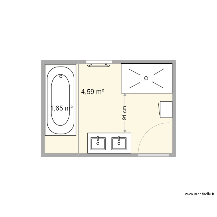 SDB. Plan de 2 pièces et 6 m2