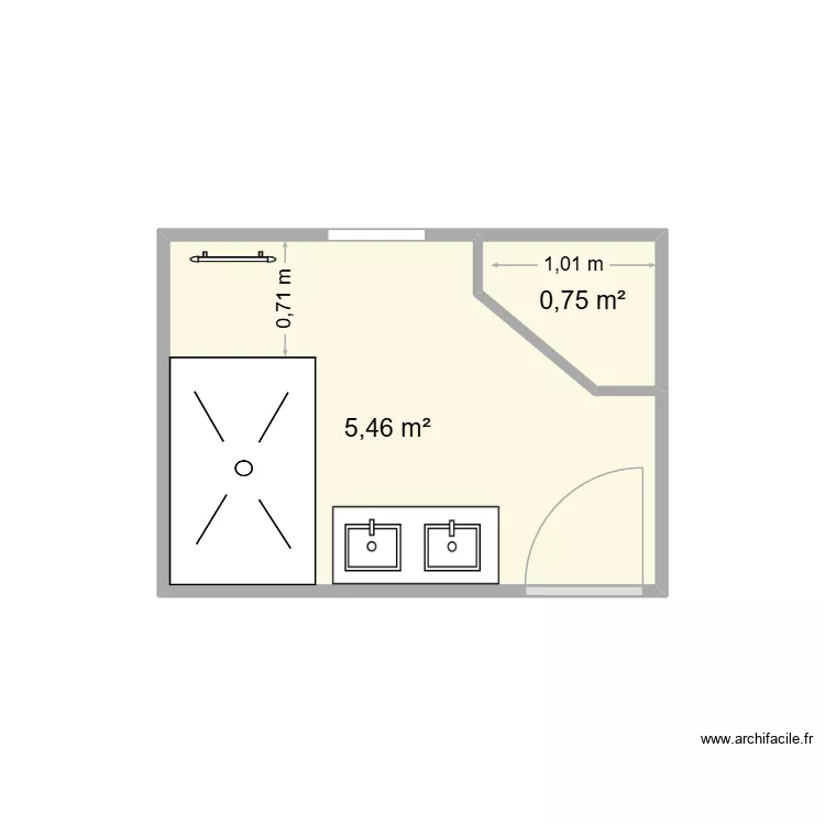SDB douche italienne 140. Plan de 2  et 6 m²