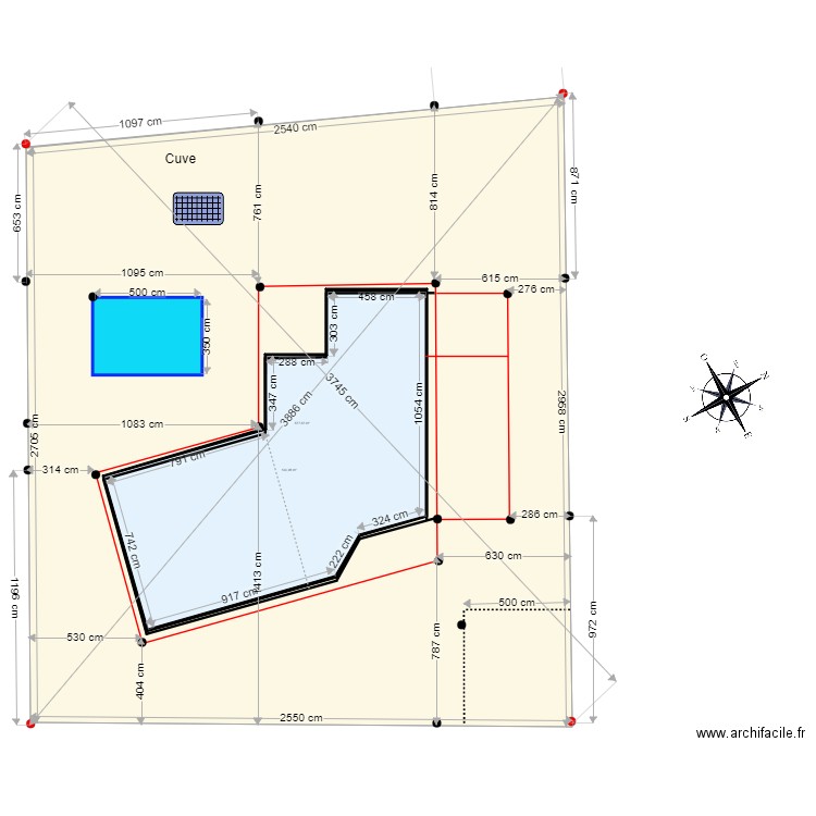 Plan de masse Piquetage. Plan de 2 pièces et 854 m2