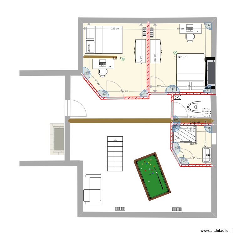 Combles avec 2 chambres nov 2021. Plan de 4 pièces et 26 m2
