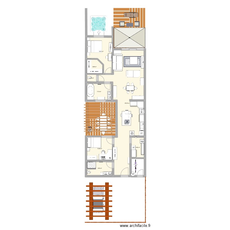 MAISON 3. Plan de 8 pièces et 102 m2