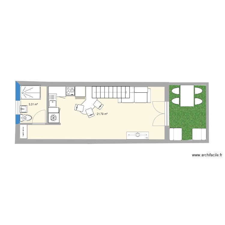 studio salines. Plan de 2 pièces et 25 m2