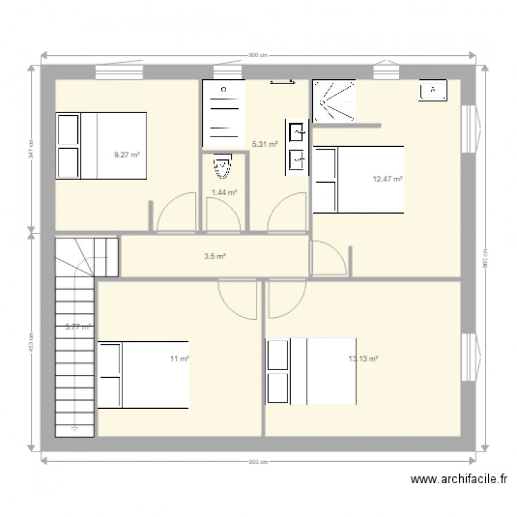 2 chambres et SDB wc. Plan de 0 pièce et 0 m2