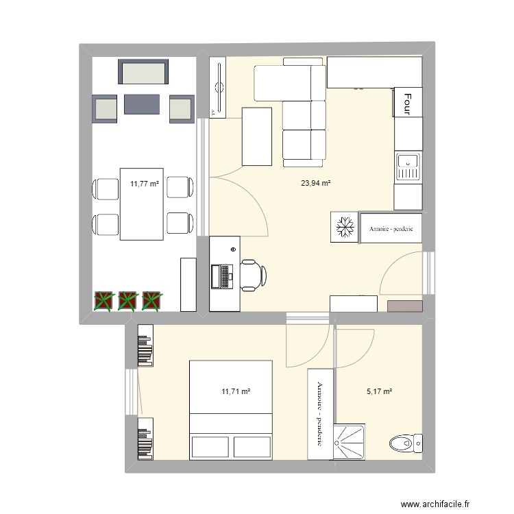 Appartement Achat. Plan de 4 pièces et 53 m2