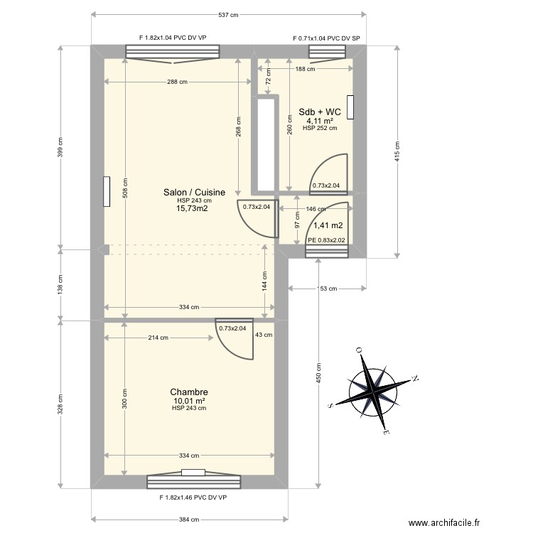 Test. Plan de 4 pièces et 32 m2