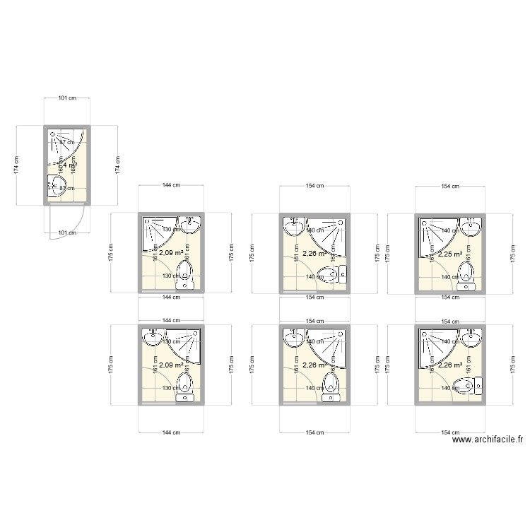 WC1. Plan de 7 pièces et 15 m2