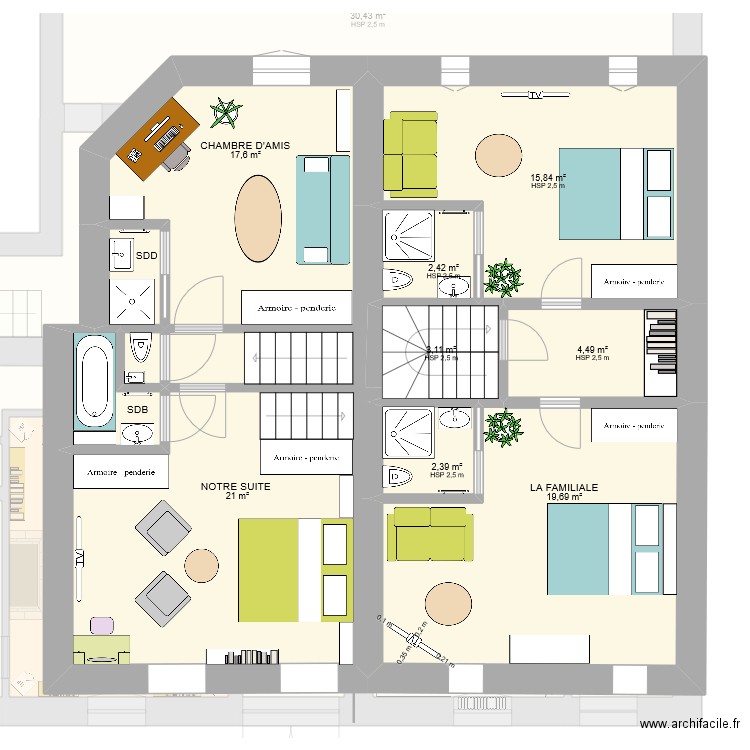 CH R+1. Plan de 24 pièces et 253 m2