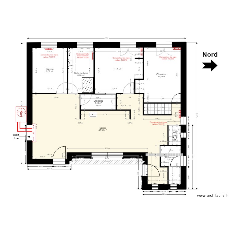 PLAN RDC  CLIM. Plan de 9 pièces et 95 m2