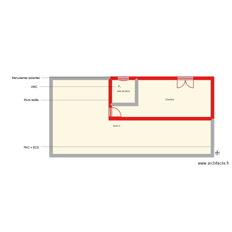 MONTAGUT sous sol étape 2. Plan de 3 pièces et 83 m2