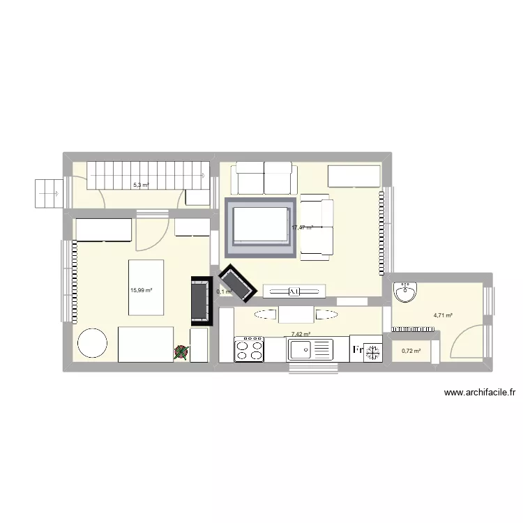 maison. Plan de 7  et 52 m²