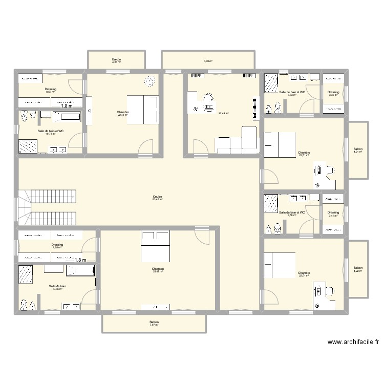 Maison Cameroun. Plan de 19 pièces et 303 m2