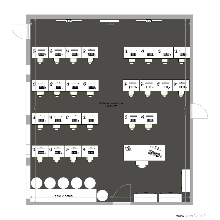 Plan salle informatique aligné vers tableau vairiante 1. Plan de 0 pièce et 0 m2