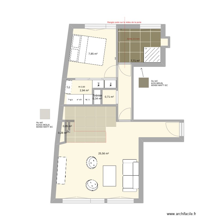 Morillons Carrelage. Plan de 8 pièces et 45 m2