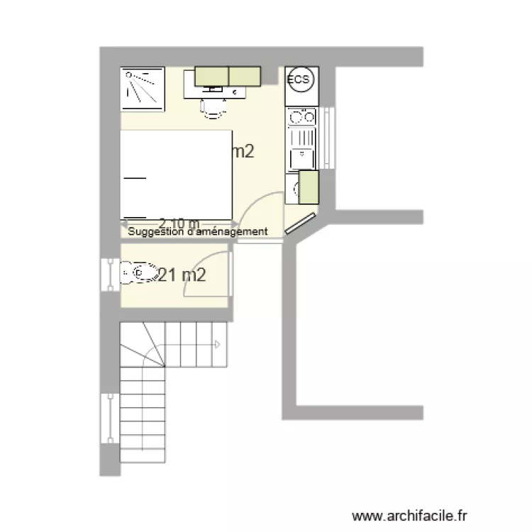 Studio 2628 Douche. Plan de 