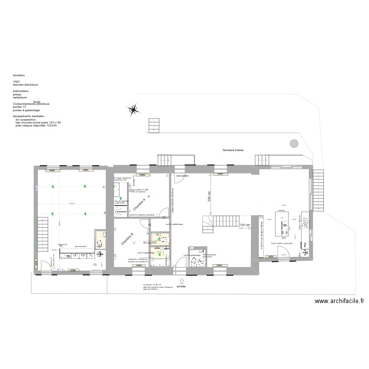 projet aménagement rdc version 3 garage. Plan de 5 pièces et 17 m2