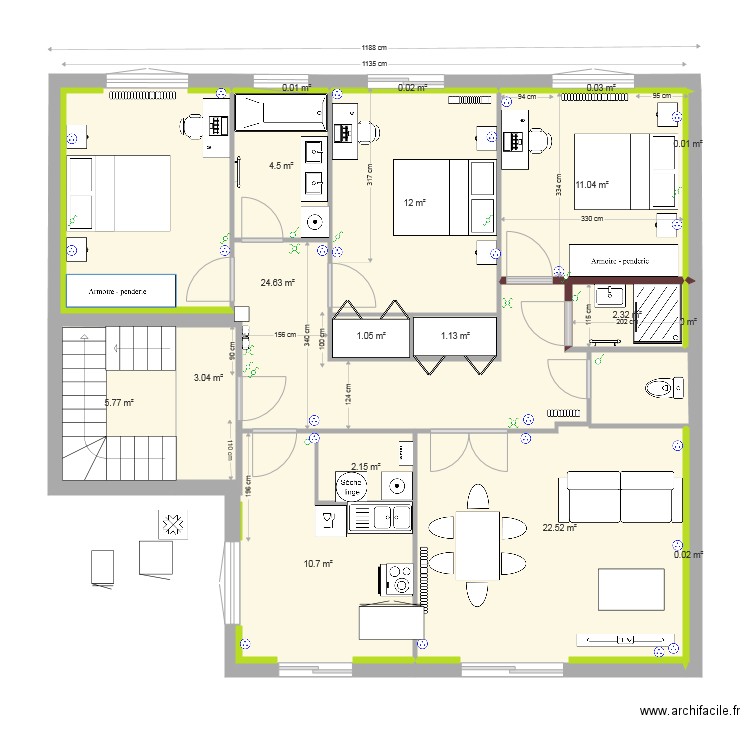 fusain original etage sdb amenagee buanderie. Plan de 0 pièce et 0 m2