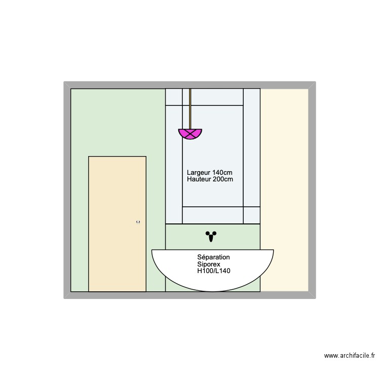 SDB Mur WC+douche+baignoire . Plan de 1 pièce et 11 m2