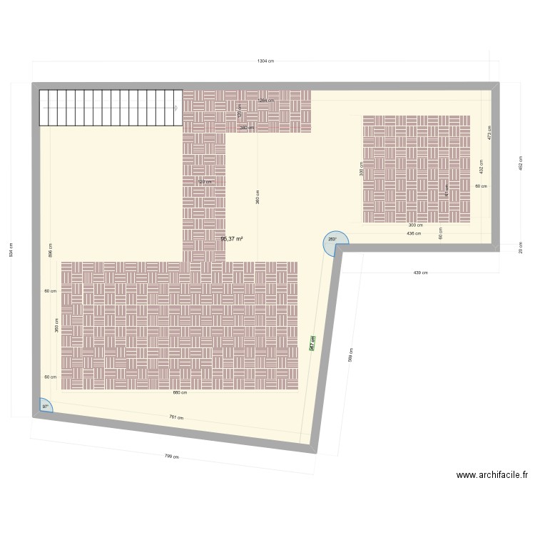 Plan Mondurand toit terrasse avec escalier 2. Plan de 1 pièce et 95 m2