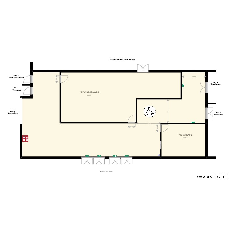 2022 Schweitzer Amenagement foyer et vie scolaire. Plan de 3 pièces et 321 m2