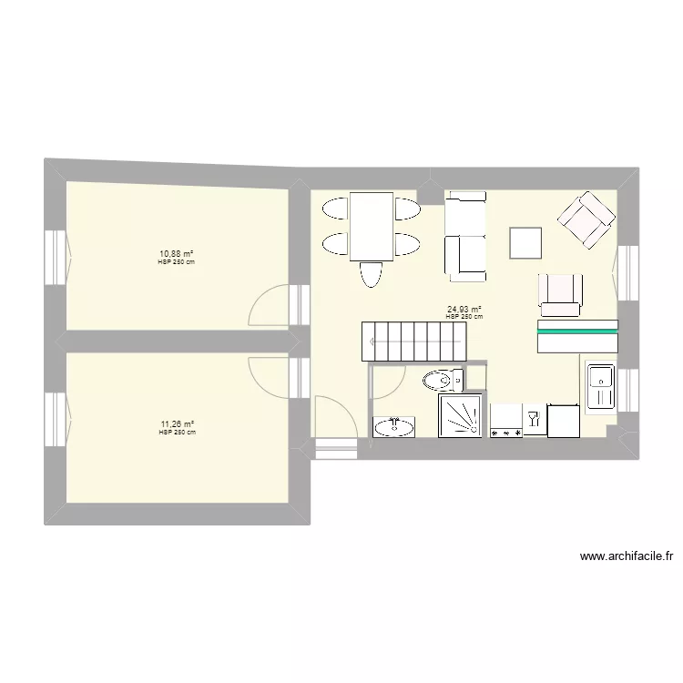 gatou bas meubl&eacute; avec reprise cuisine. Plan de 