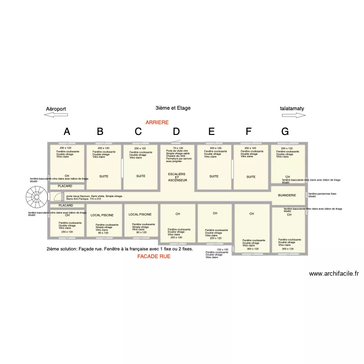 Ouvertures Chambres 3i&egrave;me ET. Plan de 