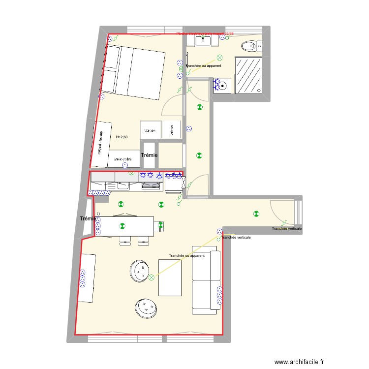 Mathilde Projet Electricité. Plan de 6 pièces et 46 m2