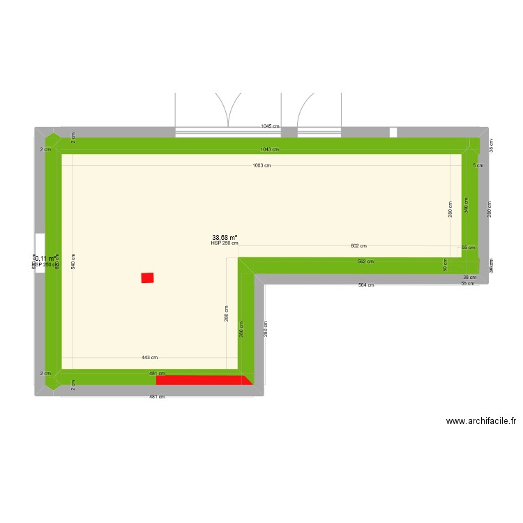Plan RDC isolation. Plan de 2 pièces et 39 m2