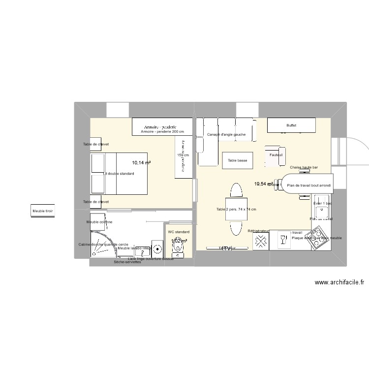 appartement fourques sdb plus petite sejour plus grand. Plan de 3 pièces et 31 m2