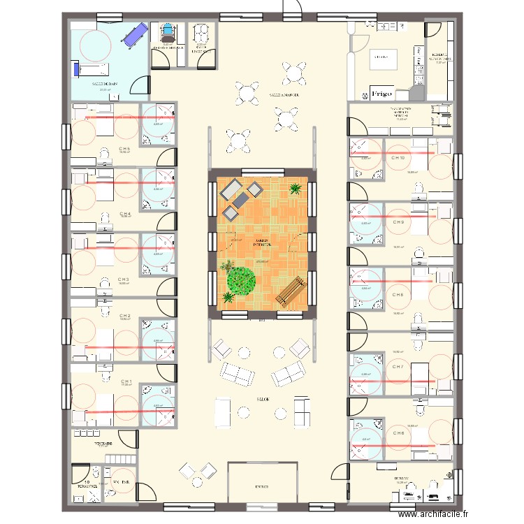 unite  nymphea 3. Plan de 30 pièces et 968 m2