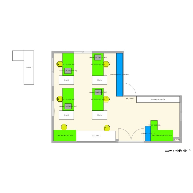 5S Contrôle V1. Plan de 2 pièces et 55 m2