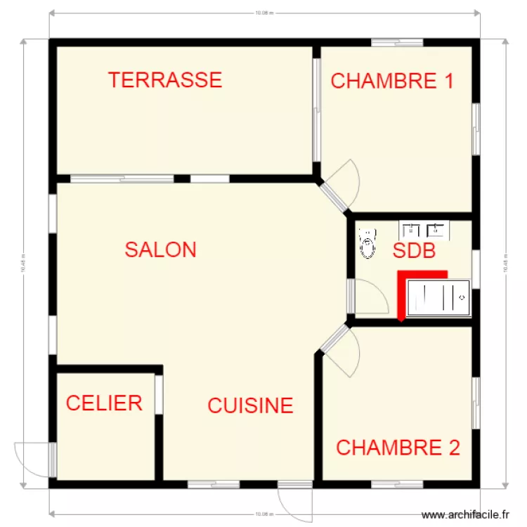 Maison F3. Plan de 