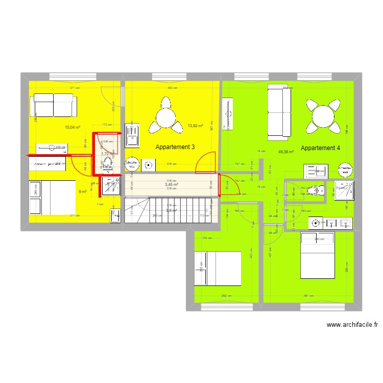 Immeuble NAY étage. Plan de 7 pièces et 91 m2