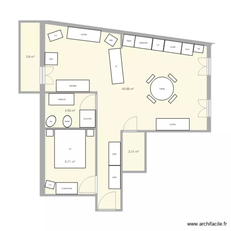 2 pi&egrave;ces &agrave; DEAUVILLE. Plan de 
