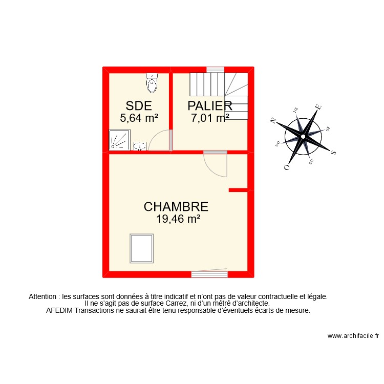 BI 9527 ETAGE . Plan de 3 pièces et 32 m2