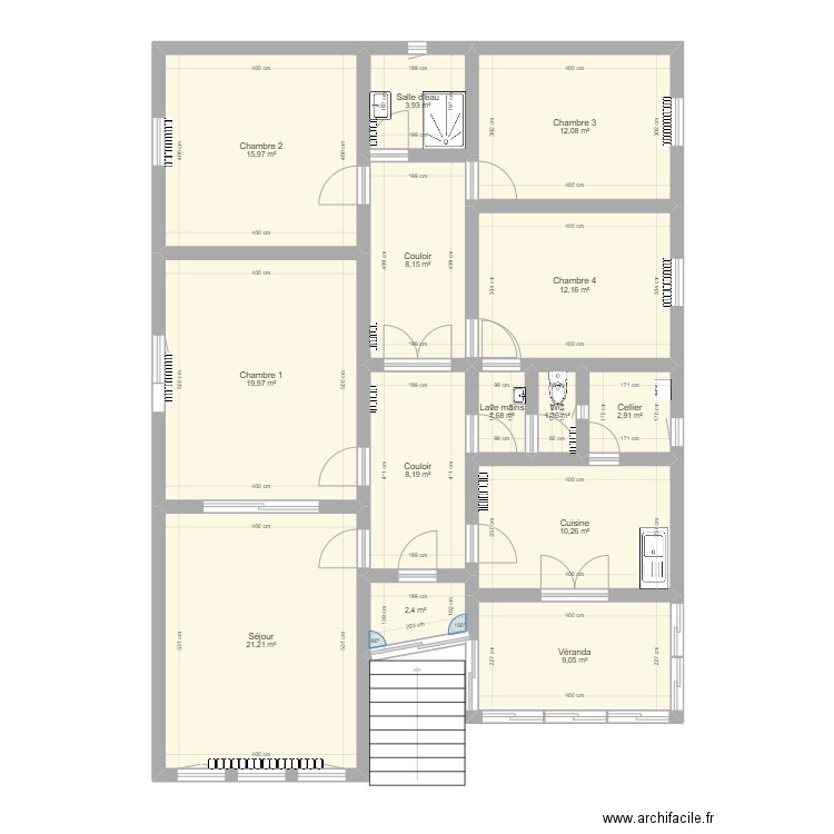 bsc. Plan de 14 pièces et 129 m2