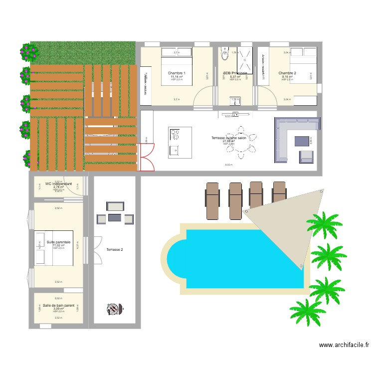 Maison bungalow. Plan de 8 pièces et 88 m2