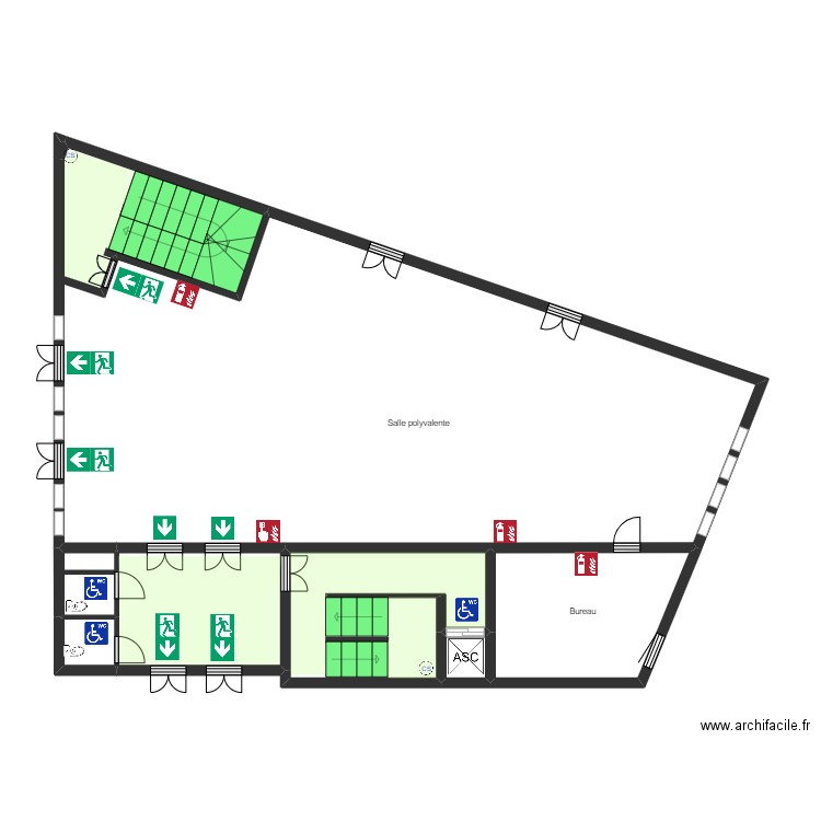 Mosquée 1er étage sud escalier 2. Plan de 8 pièces et 74 m2