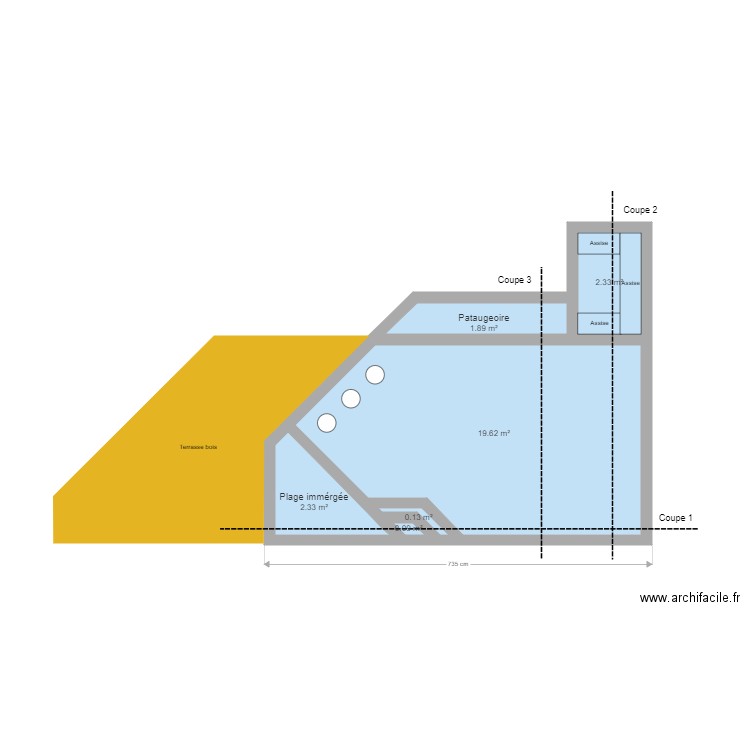 Piscine V3. Plan de 9 pièces et 28 m2