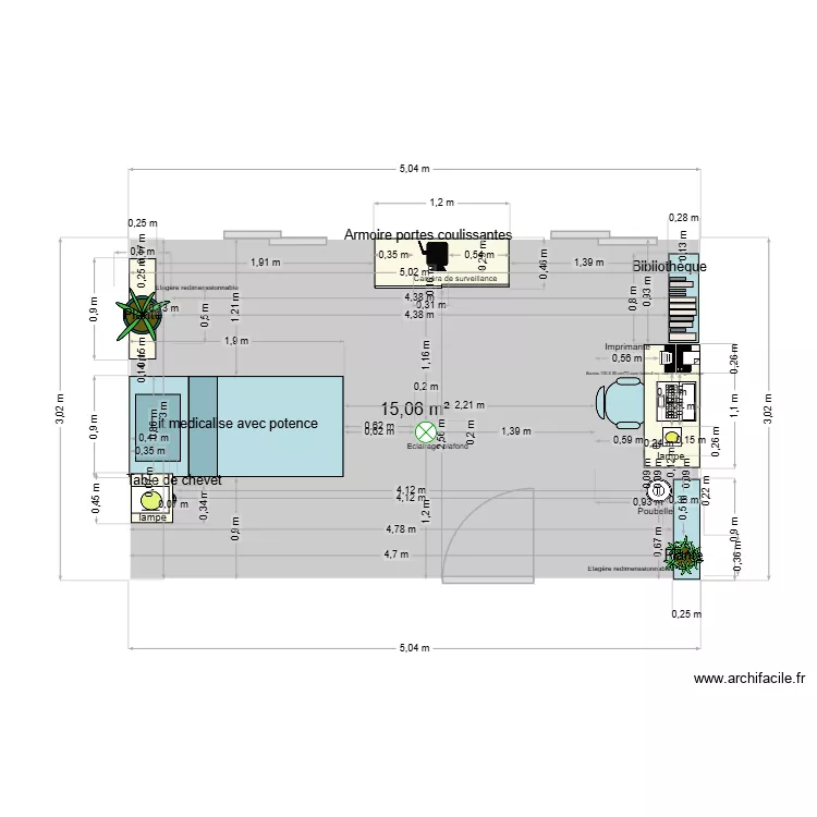 chambre julien. Plan de 1 pièce et 15 m²