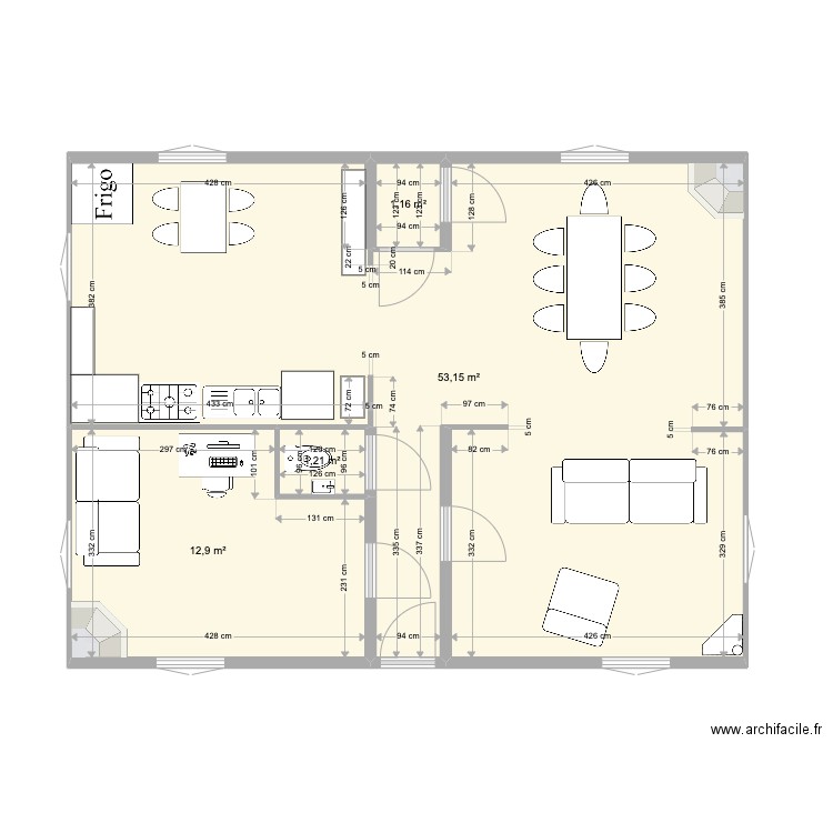 rdc. Plan de 4 pièces et 68 m2